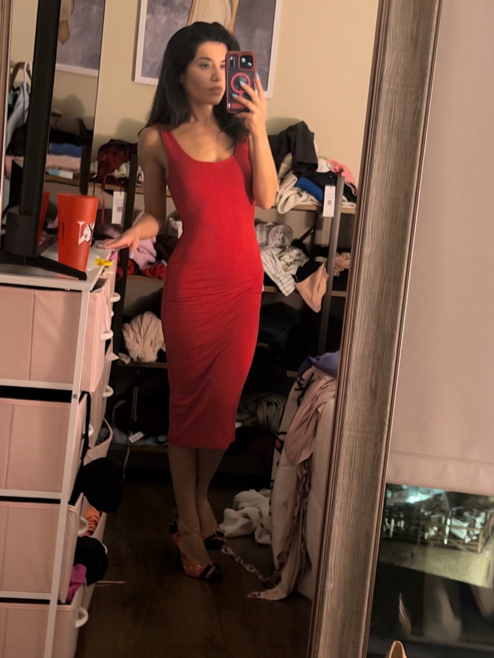 Red Sleeveless Bodycon Midi Dress
